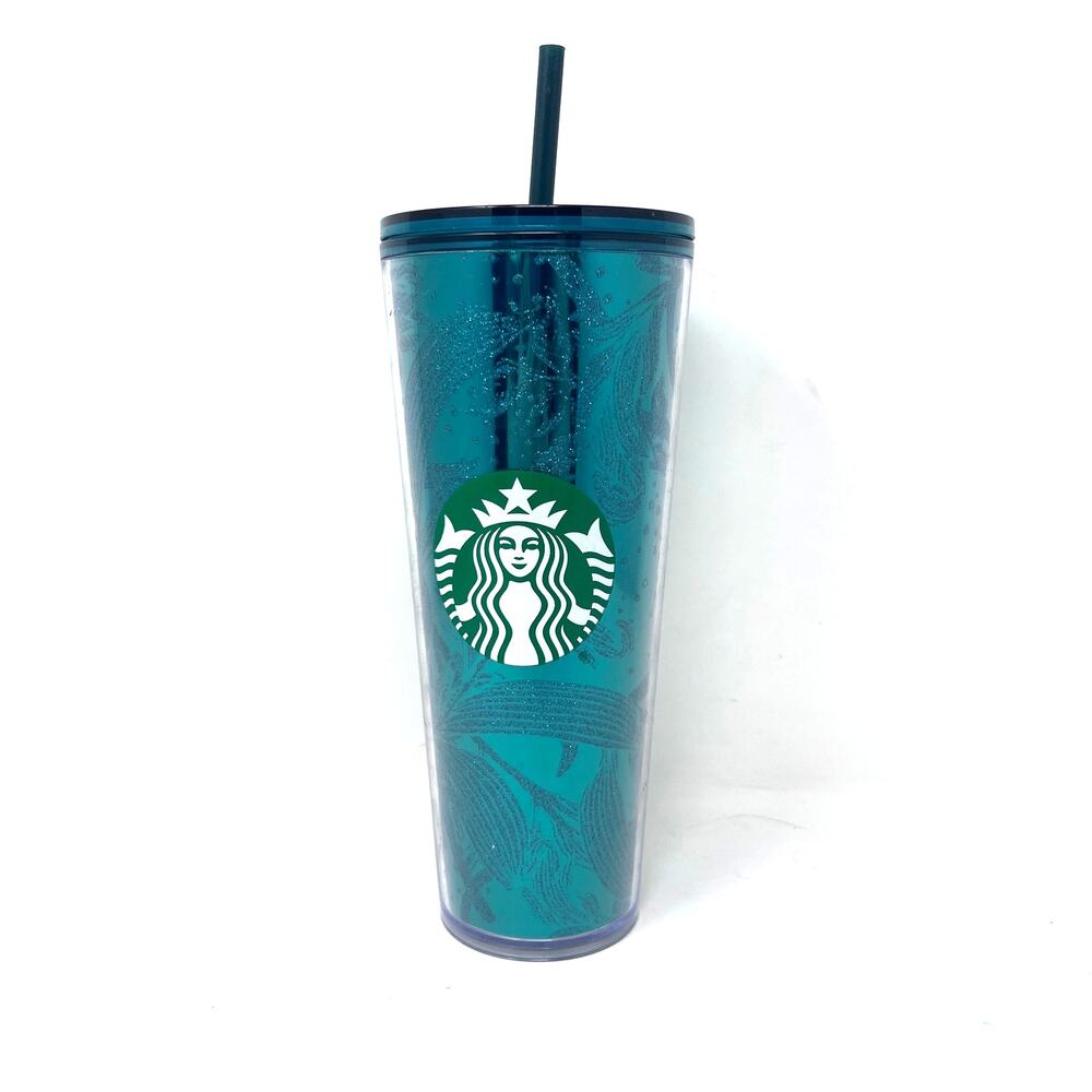 Starbucks Holiday 2021 Venti Green Acrylic Glitter Cold Tumbler with Straw‎ NEW